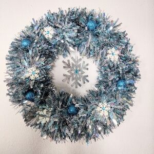Festive Blue and Silver Holiday Wreath